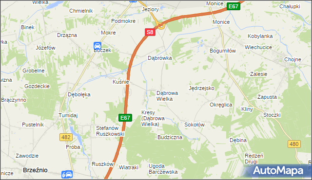 mapa Dąbrowa Wielka gmina Sieradz, Dąbrowa Wielka gmina Sieradz na mapie Targeo