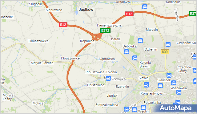 mapa Dąbrowica gmina Jastków, Dąbrowica gmina Jastków na mapie Targeo