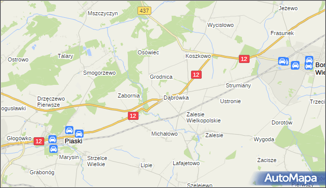 mapa Dąbrówka gmina Borek Wielkopolski, Dąbrówka gmina Borek Wielkopolski na mapie Targeo