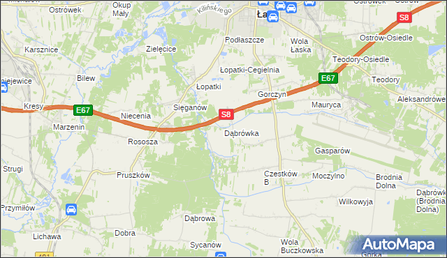 mapa Dąbrówka gmina Buczek, Dąbrówka gmina Buczek na mapie Targeo