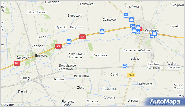 mapa Dąbrówka gmina Kłodawa, Dąbrówka gmina Kłodawa na mapie Targeo
