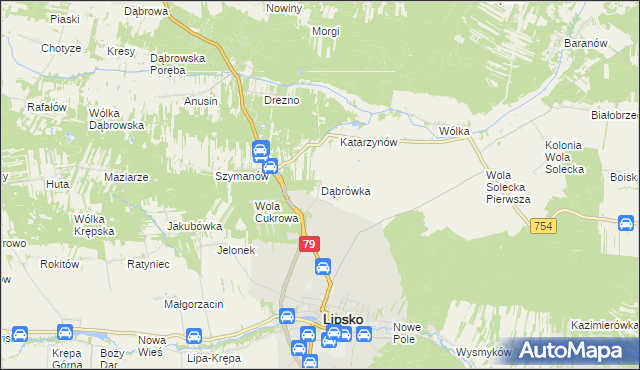 mapa Dąbrówka gmina Lipsko, Dąbrówka gmina Lipsko na mapie Targeo