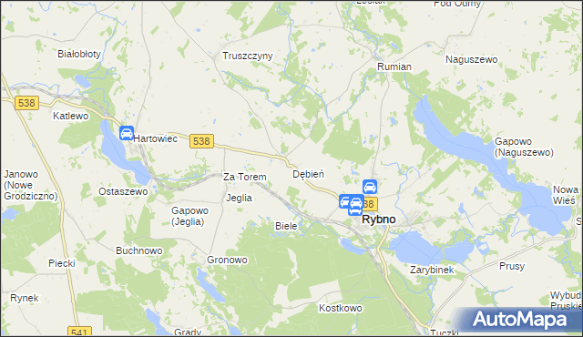 mapa Dębień gmina Rybno, Dębień gmina Rybno na mapie Targeo