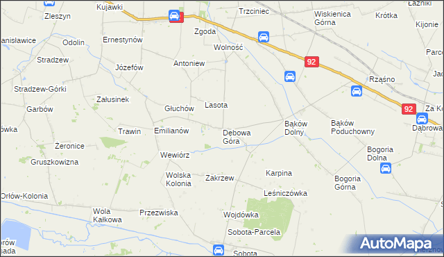 mapa Dębowa Góra gmina Bedlno, Dębowa Góra gmina Bedlno na mapie Targeo