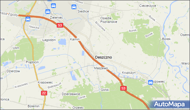 mapa Deszczno, Deszczno na mapie Targeo