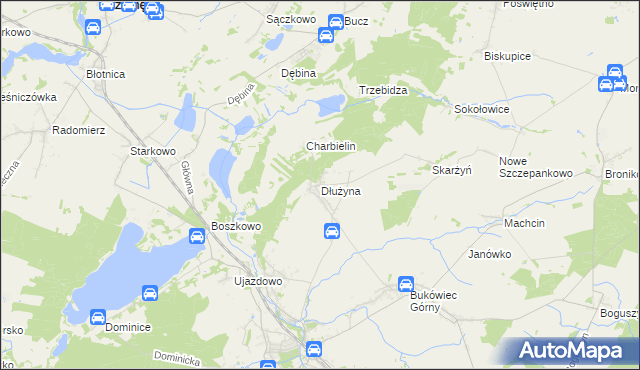 mapa Dłużyna gmina Włoszakowice, Dłużyna gmina Włoszakowice na mapie Targeo