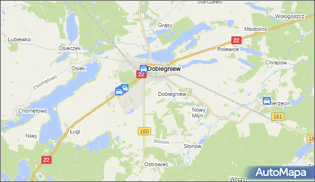 mapa Dobiegniew powiat strzelecko-drezdenecki, Dobiegniew powiat strzelecko-drezdenecki na mapie Targeo