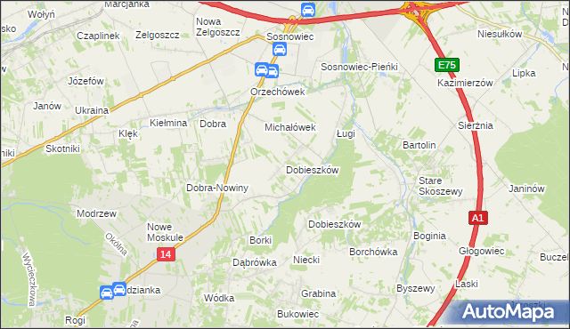 mapa Dobieszków gmina Stryków, Dobieszków gmina Stryków na mapie Targeo