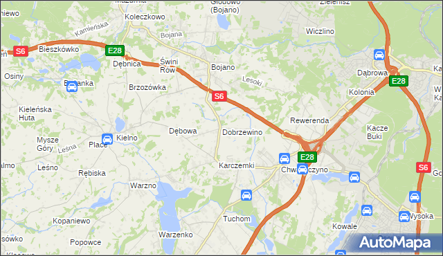 mapa Dobrzewino, Dobrzewino na mapie Targeo