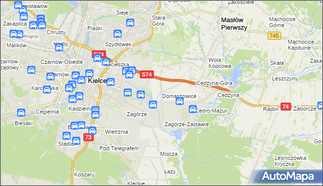 mapa Domaszowice gmina Masłów, Domaszowice gmina Masłów na mapie Targeo