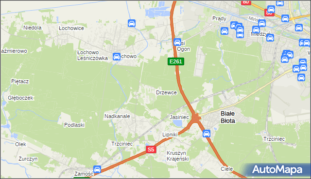 mapa Drzewce gmina Białe Błota, Drzewce gmina Białe Błota na mapie Targeo