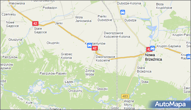 mapa Dworszowice Kościelne, Dworszowice Kościelne na mapie Targeo