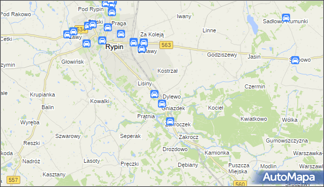 mapa Dylewo gmina Rypin, Dylewo gmina Rypin na mapie Targeo