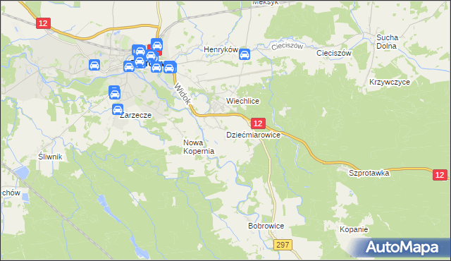 mapa Dziećmiarowice, Dziećmiarowice na mapie Targeo