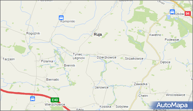 mapa Dzierżkowice gmina Ruja, Dzierżkowice gmina Ruja na mapie Targeo
