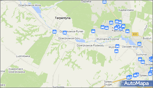 mapa Dzierzkowice-Podwody, Dzierzkowice-Podwody na mapie Targeo