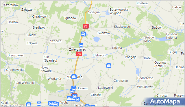 mapa Elżbiecin gmina Busko-Zdrój, Elżbiecin gmina Busko-Zdrój na mapie Targeo
