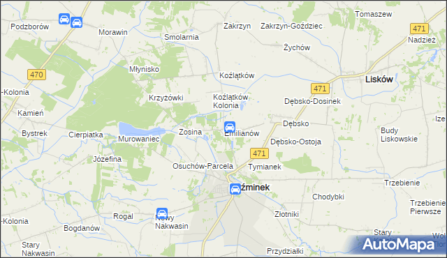 mapa Emilianów gmina Koźminek, Emilianów gmina Koźminek na mapie Targeo