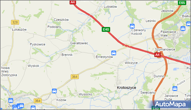 mapa Ernestynów gmina Złotoryja, Ernestynów gmina Złotoryja na mapie Targeo