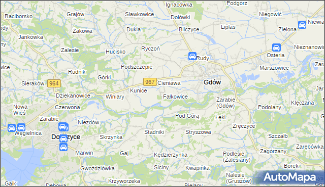 mapa Fałkowice gmina Gdów, Fałkowice gmina Gdów na mapie Targeo