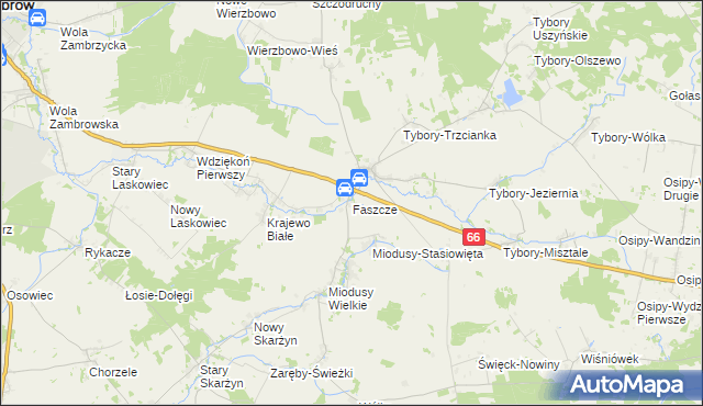 mapa Faszcze gmina Wysokie Mazowieckie, Faszcze gmina Wysokie Mazowieckie na mapie Targeo