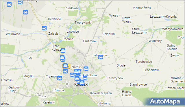 mapa Felicjanów gmina Koluszki, Felicjanów gmina Koluszki na mapie Targeo