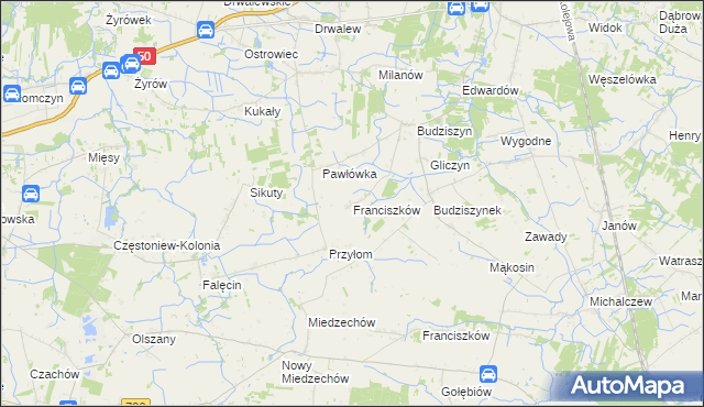 mapa Franciszków gmina Chynów, Franciszków gmina Chynów na mapie Targeo