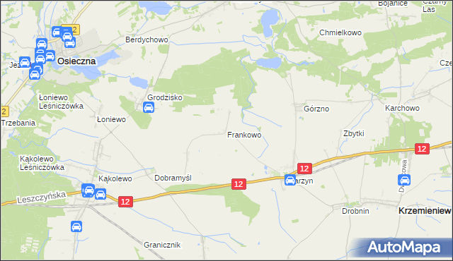 mapa Frankowo gmina Osieczna, Frankowo gmina Osieczna na mapie Targeo