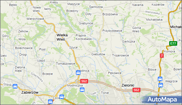 mapa Giebułtów gmina Wielka Wieś, Giebułtów gmina Wielka Wieś na mapie Targeo