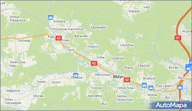 mapa Gilów gmina Bliżyn, Gilów gmina Bliżyn na mapie Targeo