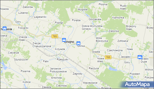 mapa Glinka gmina Gnojno, Glinka gmina Gnojno na mapie Targeo