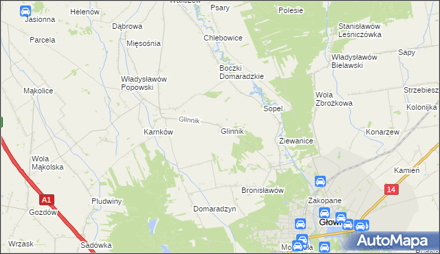 mapa Glinnik gmina Głowno, Glinnik gmina Głowno na mapie Targeo