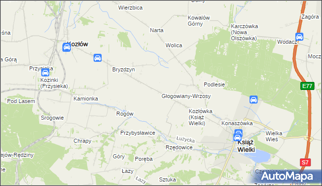 mapa Głogowiany-Wrzosy, Głogowiany-Wrzosy na mapie Targeo