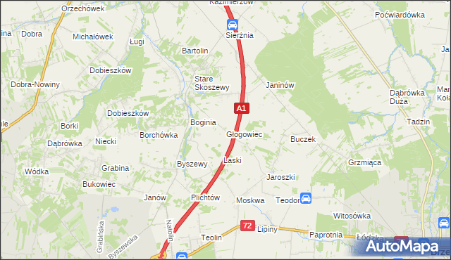 mapa Głogowiec gmina Nowosolna, Głogowiec gmina Nowosolna na mapie Targeo