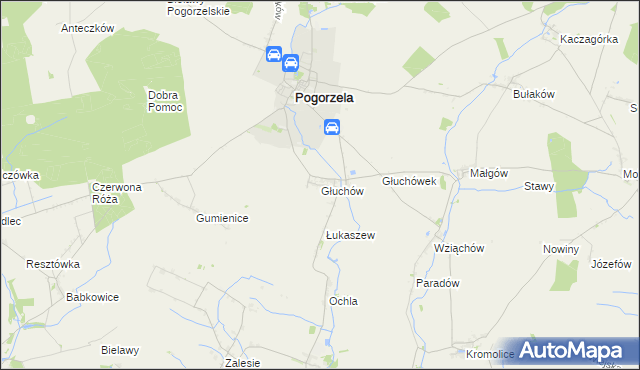 mapa Głuchów gmina Pogorzela, Głuchów gmina Pogorzela na mapie Targeo