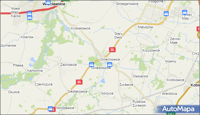 mapa Gniechowice, Gniechowice na mapie Targeo