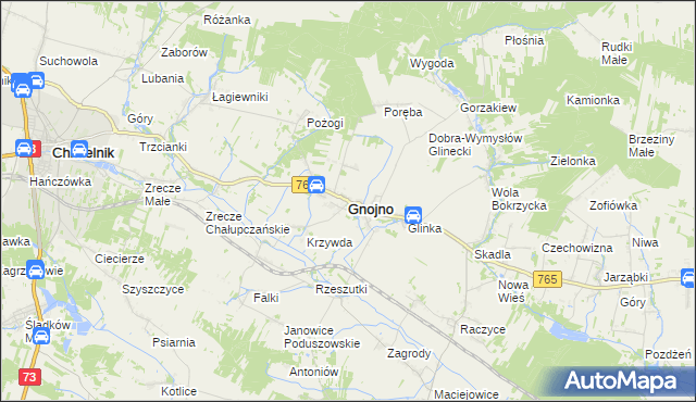 mapa Gnojno powiat buski, Gnojno powiat buski na mapie Targeo