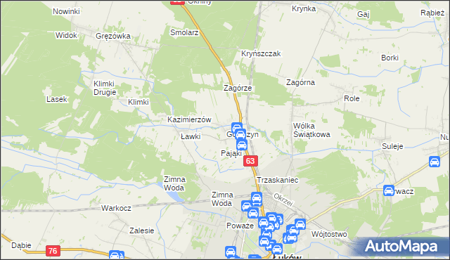 mapa Gołaszyn gmina Łuków, Gołaszyn gmina Łuków na mapie Targeo