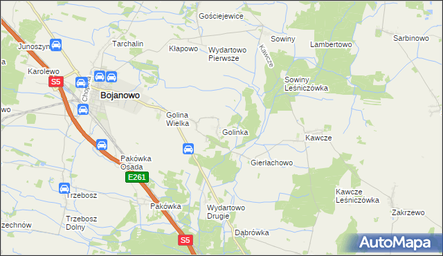 mapa Golinka gmina Bojanowo, Golinka gmina Bojanowo na mapie Targeo