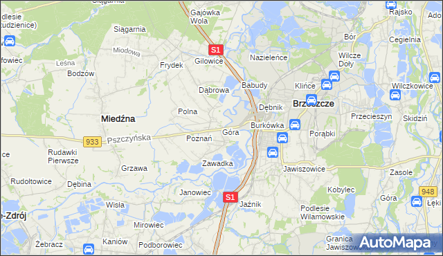 mapa Góra gmina Miedźna, Góra gmina Miedźna na mapie Targeo