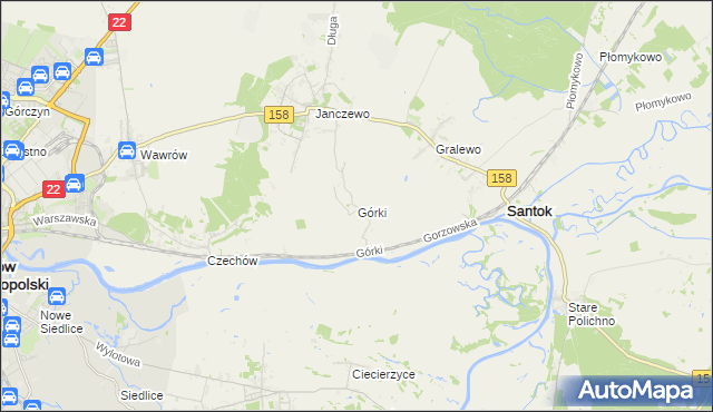 mapa Górki gmina Santok, Górki gmina Santok na mapie Targeo