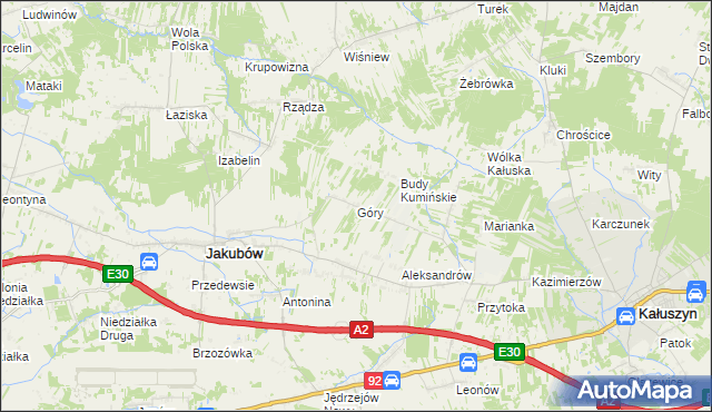 mapa Góry gmina Jakubów, Góry gmina Jakubów na mapie Targeo