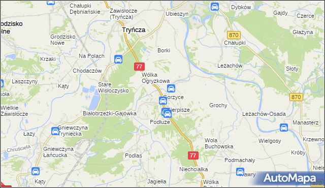 mapa Gorzyce gmina Tryńcza, Gorzyce gmina Tryńcza na mapie Targeo