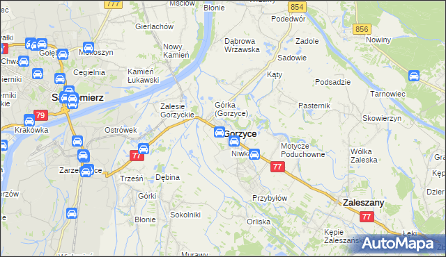 mapa Gorzyce powiat tarnobrzeski, Gorzyce powiat tarnobrzeski na mapie Targeo