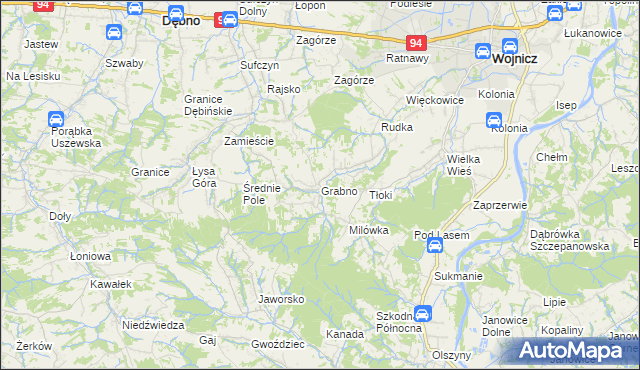 mapa Grabno gmina Wojnicz, Grabno gmina Wojnicz na mapie Targeo