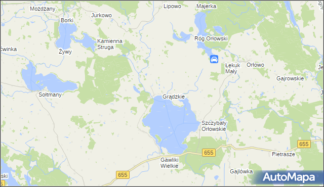 mapa Grądzkie gmina Wydminy, Grądzkie gmina Wydminy na mapie Targeo