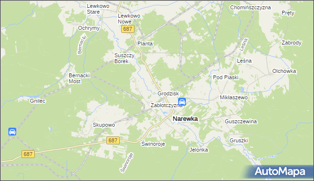 mapa Grodzisk gmina Narewka, Grodzisk gmina Narewka na mapie Targeo
