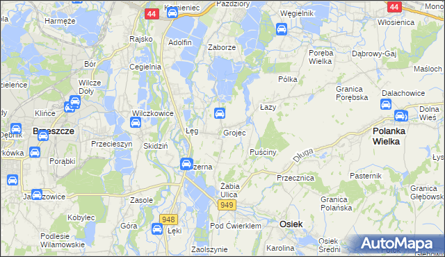 mapa Grojec gmina Oświęcim, Grojec gmina Oświęcim na mapie Targeo