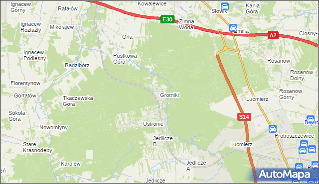 mapa Grotniki gmina Zgierz, Grotniki gmina Zgierz na mapie Targeo