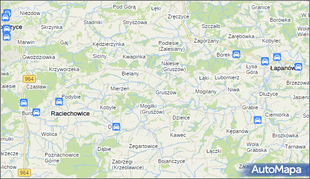 mapa Gruszów gmina Raciechowice, Gruszów gmina Raciechowice na mapie Targeo